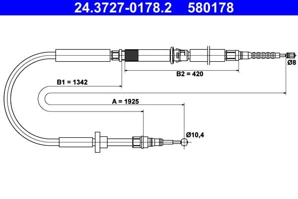 Handremkabel Achter Links/Rechts (1925mm) past: AUDI A6 C5, ALLROAD C5 1.8-4.2 02.97-08.05