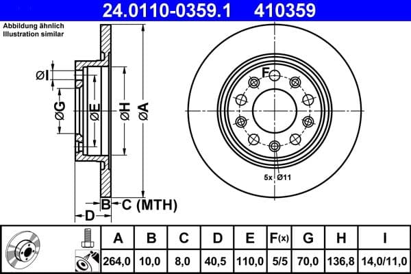 Brake disc Achter Links/Rechts past: ALFA ROMEO 159, GIULIETTA 1.4-2.0D 09.05-12.20