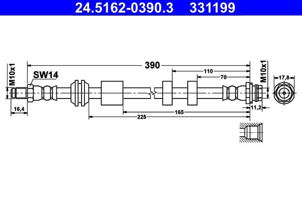 Remleiding/slang flexibel Voor Links/Rechts (lengte 390mm, M10x1/M10x1) past: VOLVO S60 II, S80 II, V60 I, V70 III, XC70 II  FORD GALAXY II, GALAXY MK II, MONDEO IV, S-MAX 1.5-4.4 03.06-12.18