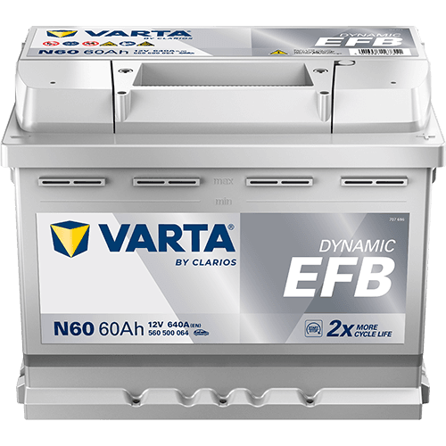 Batterij VARTA 12V 60Ah/640A (EN) Dynamic EFB  (EN) START&STOP EFB (R+) 242x175x190 B13 - montageflens 10,5 mm