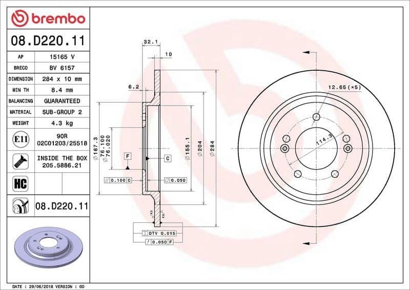 Brake disc Achter Links/Rechts past: HYUNDAI CRETA, GRANDEUR, I30, IONIQ, KONA, SONATA VII  KIA CADENZA I, CEED, NIRO, NIRO I, NIRO II, OPTIMA, PROCEED, SOUL II, XCEED 1.0-Electric 01.10-