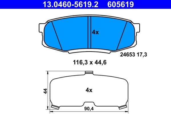 Remblokken set Achter (met een dempingskussen), past: LEXUS LX  TOYOTA LAND CRUISER 200, LAND CRUISER 90, SEQUOIA, TUNDRA 3.0D-5.7ALK 02.00-