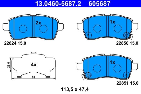 Remblokken set Voor (met een dempingskussen), past: SUZUKI IGNIS III, SWIFT V 1.2/1.2H 02.16-