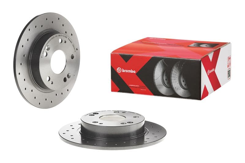 Brake disc, BREMBO Xtra, 1pcs, Drilled, Achter   Links/Rechts, buitendiameter 260 mm, dikte 9 mm, past: HONDA CIVIC IX, CIVIC VIII 1.3-2.2D 09.05-12.16