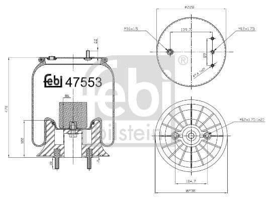 Luchtveringsbalgen (diameter: 228/238mm) past: DAF LF, LF 45 01.01-
