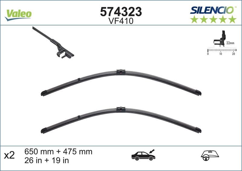 Wisserblad voegloos Voor met spoiler (2pcs) VF410 Silencio Xtrm 650/475mm past: CITROEN C5 I, C5 II 03.01-09.08