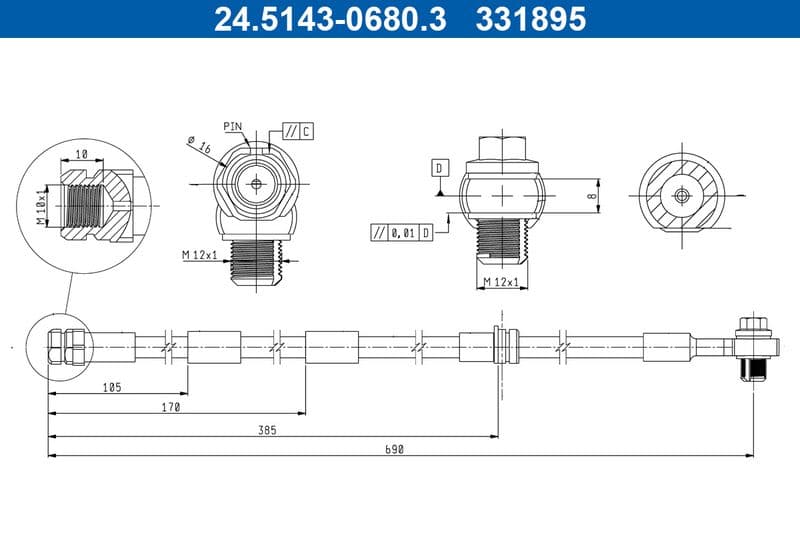 Remleiding/slang flexibel Voor (lengte 690mm, M10x1) past: AUDI A3, A3 ALLSTREET  VW GOLF ALLTRACK VIII, GOLF VIII 1.0-2.0D 07.19-
