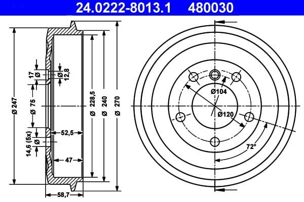 Brake drum Achter past: BMW 3 (E36) 1.6-1.8 09.90-08.00