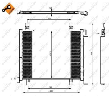 A/C condensator (met droger) past: SEAT MII  SKODA CITIGO, E-CITIGO  VW LOAD UP!, UP! 1.0/1.0CNG/Electric 08.11-