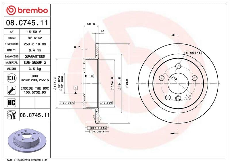 Brake disc Achter Links/Rechts past: MINI (F55), (F56), (F57) 1.2-2.0D 09.13-