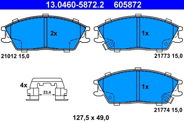 Remblokken set Voor (met extra's), past: HYUNDAI ACCENT, ACCENT I, ACCENT II, GETZ, LANTRA I, LANTRA II, PONY, PONY / EXCEL, S 1.1-1.6 09.89-12.10