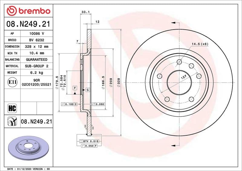 Brake disc Achter Links/Rechts (voor versterkte remmen) past: CHRYSLER GRAND VOYAGER V, TOWN & COUNTRY, VOYAGER V  DODGE GRAND, JOURNEY  FIAT FREEMONT  LANCIA VOYAGER  VW ROUTAN 2.0D-4.0 10.07-