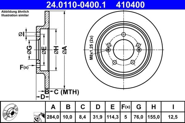 Brake disc Achter Links/Rechts past: HYUNDAI CRETA, GRANDEUR, I30, IONIQ, KONA, SONATA VII  KIA CADENZA I, CADENZA II, CEED, NIRO I, OPTIMA, PROCEED, SOUL II, XCEED 1.0-Electric 01.10-