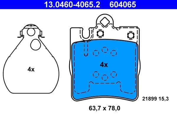Remblokken set Achter (met extra's), past: MERCEDES C (CL203), C T-MODEL (S203), C (W203), CLC (CL203), CLK (A208), CLK (A209), CLK (C208), CLK (C209), E T-MODEL (S210) 1.8-5.4 06.95-06.11