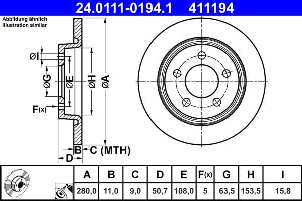 Brake disc Achter Links/Rechts past: FORD TOURNEO CONNECT V408 NADWOZIE WIELKO, TRANSIT CONNECT, TRANSIT CONNECT V408 1.0-1.6D 09.13-