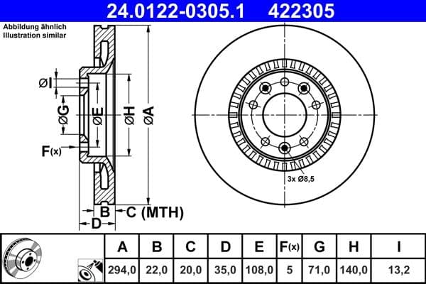 Brake disc Achter Links/Rechts past: CITROEN JUMPY III, SPACETOURER  FIAT SCUDO, ULYSSE  OPEL VIVARO C, ZAFIRA LIFE  PEUGEOT EXPERT, TRAVELLER  TOYOTA PROACE, PROACE VERSO 1.5D-Electric 02.16-