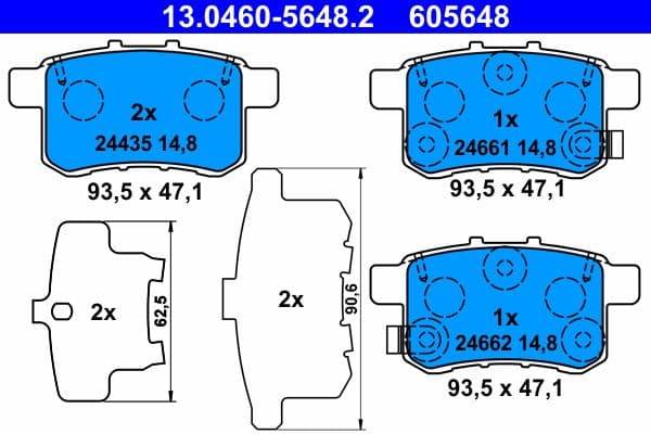 Remblokken set Achter (met een dempingskussen), past: HONDA ACCORD IX, ACCORD VIII, CIVIC III, CIVIC IV 1.5-3.5 03.86-