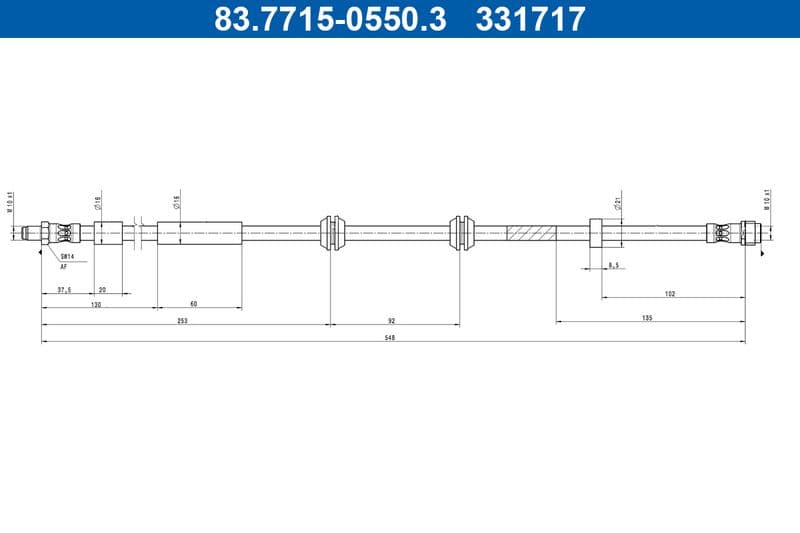 Remleiding/slang flexibel Voor (lengte 548mm, M10x1) past: MERCEDES GLC (C253), GLC (X253) 4.0 06.17-03.23