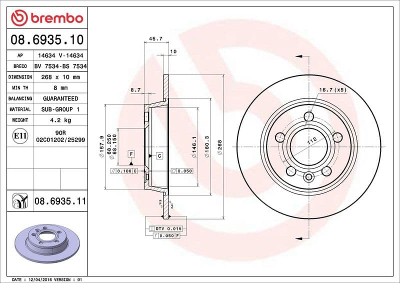 Brake disc Achter Links/Rechts past: FORD GALAXY I, GALAXY MK I  SEAT ALHAMBRA  VW SHARAN 1.8-2.8 03.95-03.10
