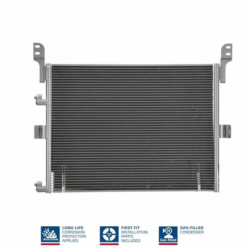 A/C condensator ((EN) additional fitting elements) past: RVI D, KERAX, MAGNUM, PREMIUM 2  VOLVO FE, FE II 10.8D-7.1D 10.04-