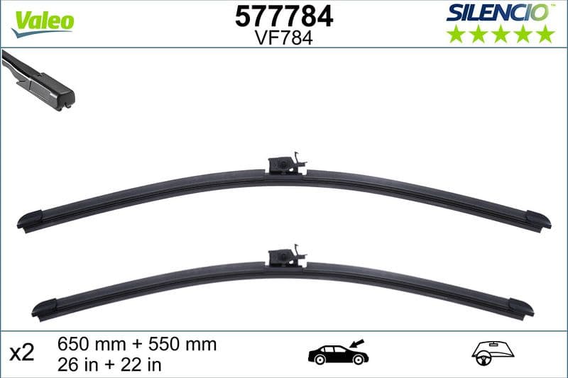 Wisserblad voegloos Voor met spoiler (2pcs) Silencio 650/550mm past: MERCEDES GLE (C167), GLE (V167), GLS (X167) 10.18-