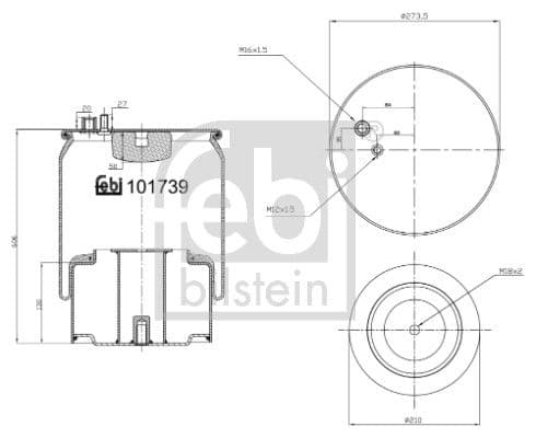 Luchtveringsbalgen Achter (diameter: 210/273mm) past: MAN TGA, TGM I, TGS I, TGX I 06.99-