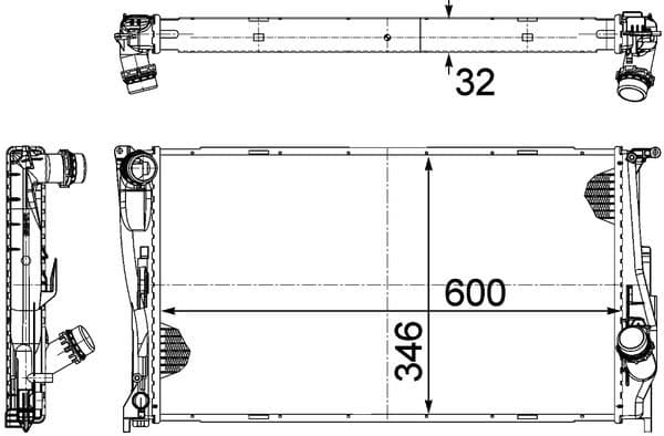 Motorradiator (automatisch) past: BMW 1 (E81), 1 (E82), 1 (E87), 1 (E88), 3 (E90), 3 (E91), 3 (E92), 3 (E93), X1 (E84) 2.0-3.0D 06.04-06.15