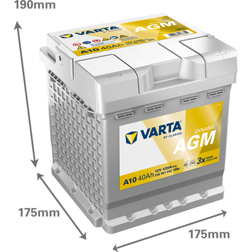 Batterij VARTA 12V 40Ah/420A (EN) Dynamic AGM  (EN) START&STOP AGM (R+) 175x175x190 B13 - montageflens 10,5 mm (agm/beginnen)