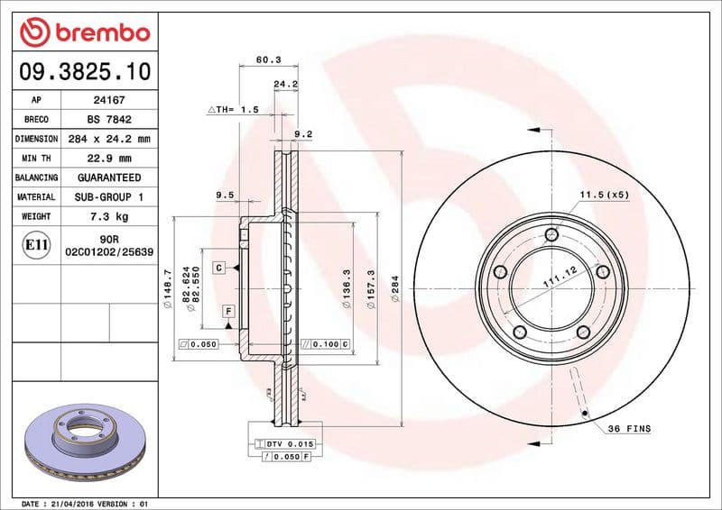 Brake disc Voor Links/Rechts past: JAGUAR XJ, XJSC  ASTON MARTIN DB7 VANTAGE, DB7 VOLANTE 3.2-6.0 09.73-10.03