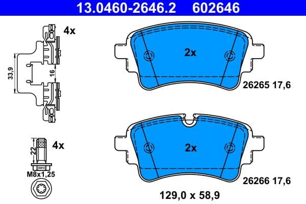 Remblokken set Achter (met extra's  met remklauw geleidingsbouten  voor ongeventileerde schijven), past: AUDI A4 ALLROAD B9, A4 B9, A5, A6 ALLROAD C8, A6 C8, A7, A8 D5, Q5, Q7 1.4-4.0H 01.15-