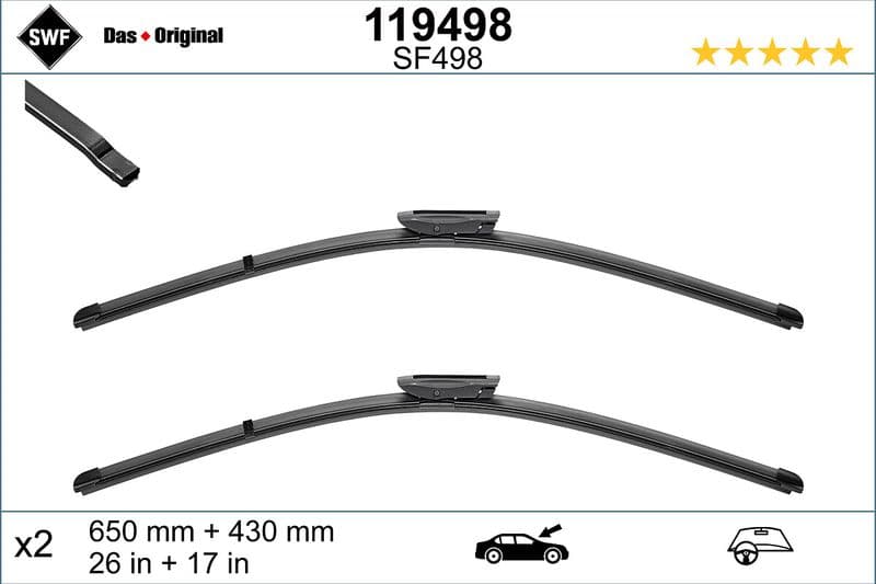 Wisserblad voegloos Voor met spoiler (2pcs) Visioflex 650/430mm past: CITROEN C4 CACTUS 09.14-