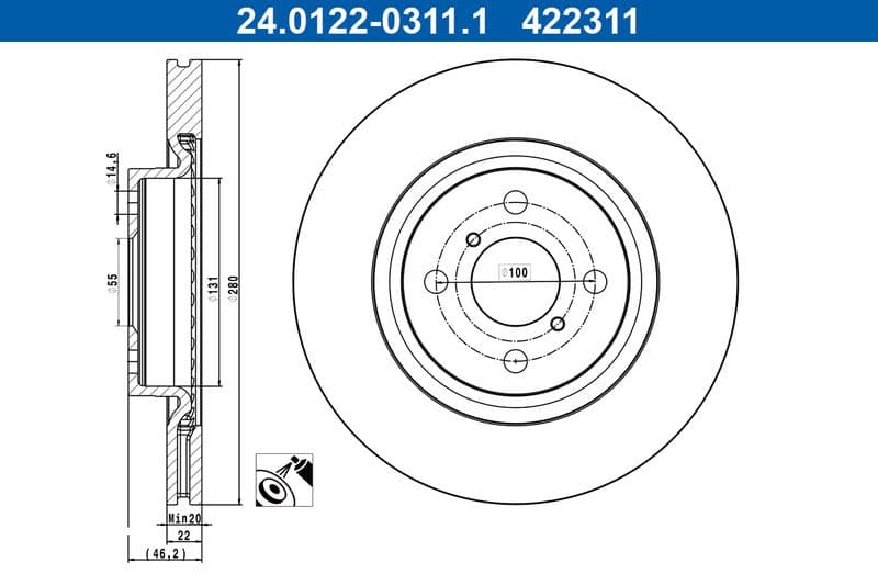 Brake disc Voor Links/Rechts past: TOYOTA YARIS 1.5/1.5H 03.12-06.20