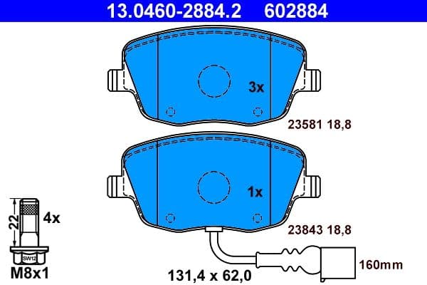 Remblokken set Voor (met remklauw geleidingsbouten), past: SEAT CORDOBA, IBIZA III  SKODA FABIA I, FABIA I PRAKTIK, FABIA II, FABIA II PRAKTIK, ROOMSTER, ROOMSTER PRAKTIK  VW POLO 1.0-2.0 12.95-