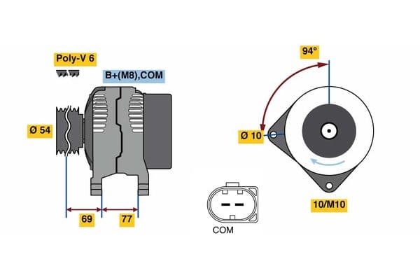 Dynamo (14V, 170A, gereviseerd) past: BMW 5 (E60), 5 (E61), 6 (E63), 6 (E64), 7 (E65, E66, E67) 2.0D-5.0 06.02-12.10