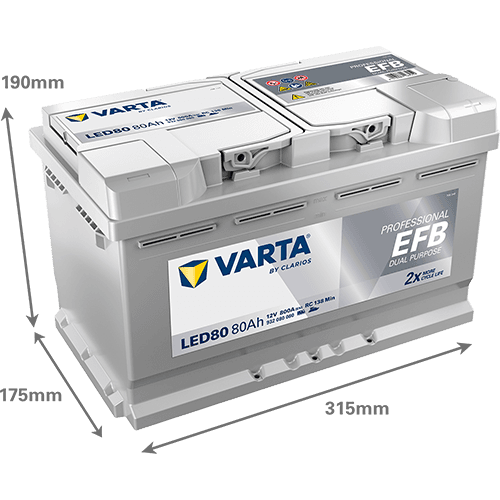 Batterij VARTA 12V 80Ah (EN) PROFESSIONAL DUAL PURPOSE EFB R+ 315x175x190mm, B13 - montageflens 10,5 mm efb/tweeledig doel
