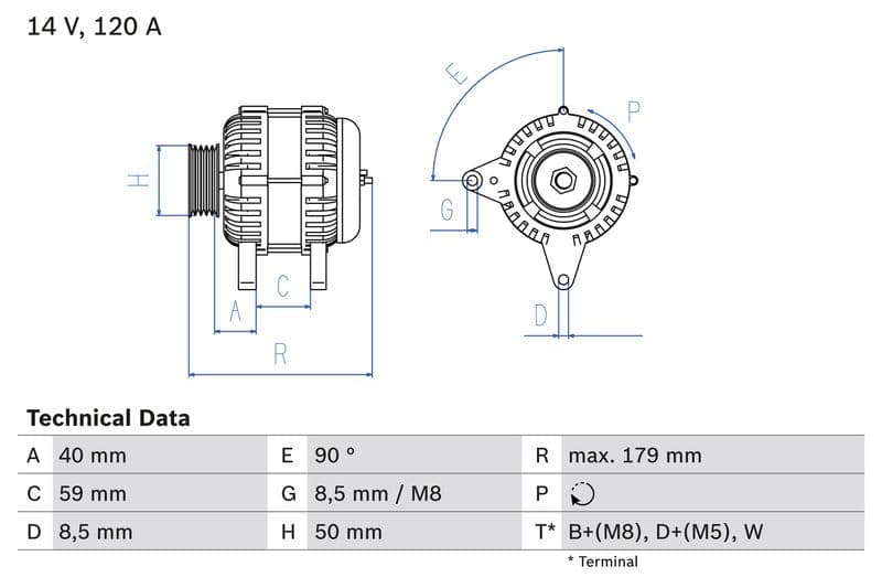 Dynamo (14V, 120A, gereviseerd) past: SEAT ALHAMBRA  VW CALIFORNIA T4 CAMPER, CORRADO, GOLF III, PASSAT B3/B4, SHARAN, TRANSPORTER T4, VENTO 1.6-2.9 02.88-03.10