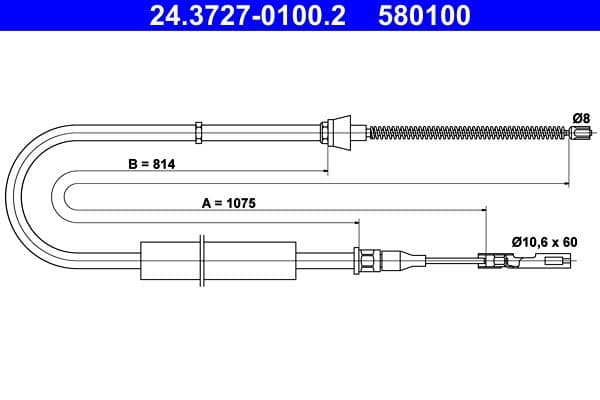 Handremkabel Achter Rechts (1075mm) past: AUDI A2 1.2D-1.6 02.00-08.05