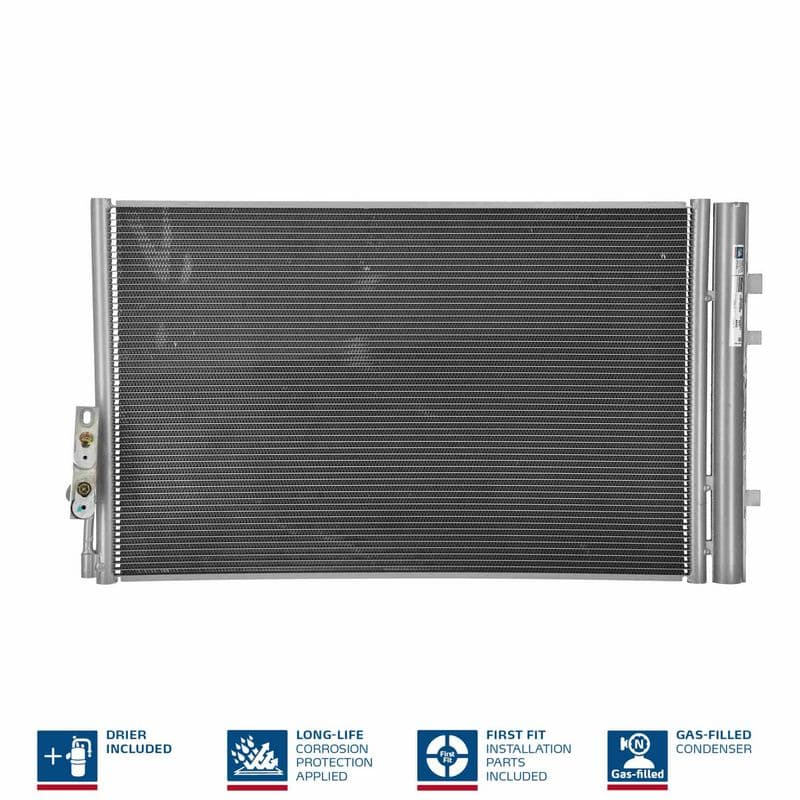 A/C condensator (met droger, (EN) additional fitting elements) past: BMW X3 (F25), X4 (F26) 1.6-3.0D 09.10-03.18