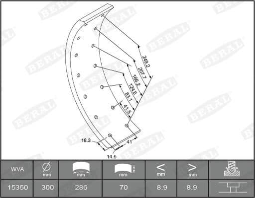 Brake shoe lining (300x70. basis) past: MERCEDES O 309 01.68-02.89