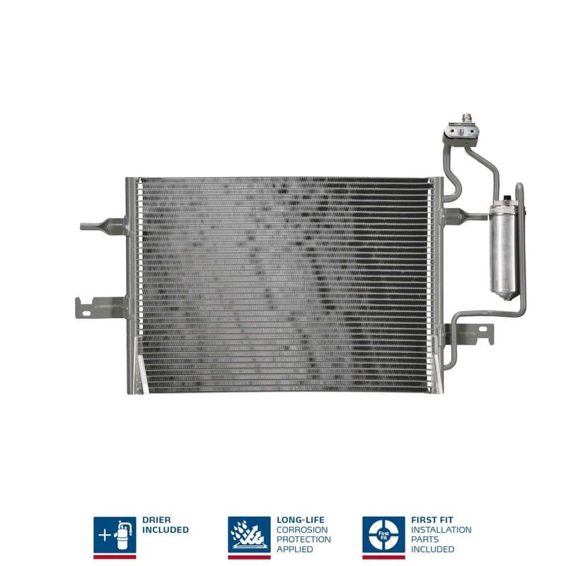 A/C condensator (met droger, (EN) additional fitting elements) past: OPEL MERIVA A 1.4-1.8 05.03-05.10