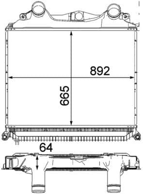 Toevoerluchtkoeler (aluminium tanks) past: MAN TGA, TGS I D2066LF01-D2876LF13 12.00-