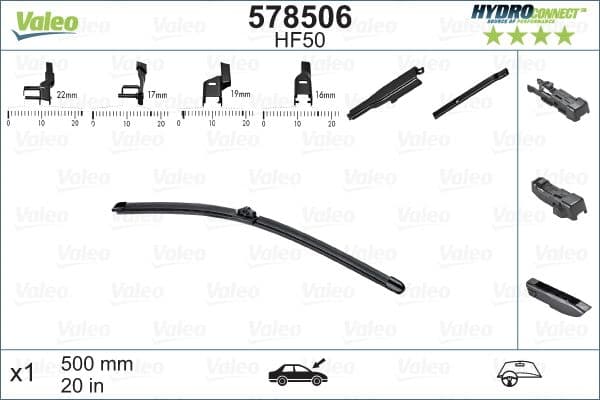 Wisserblad Flat Voor met spoiler (1pcs) HF50 HydroConnect 500mm past: MERCEDES AMG GT (C190), CITAN MIXTO (DOUBLE CABIN), CITAN (MPV), CITAN/MINIVAN (W415), SLS AMG (C197), SLS AMG (R197) 09.98-