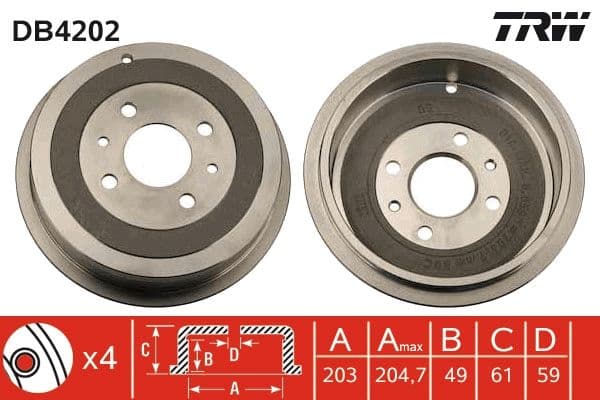 Brake drum Achter past: ALFA ROMEO 145, 146  FIAT BRAVA, BRAVO I, FIORINO, GRANDE PUNTO, IDEA, MAREA, PANDA, PUNTO, QUBO  LANCIA DELTA II, MUSA, Y, YPSILON 1.2-1.9D 10.94-