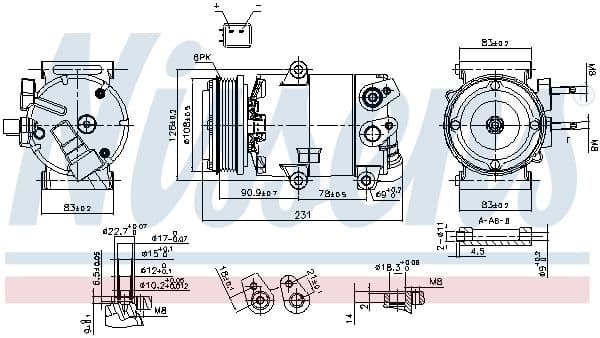 Airconditioning compressor past: FORD C-MAX II, FOCUS III, GRAND C-MAX 1.5-1.6LPG 07.10-02.20