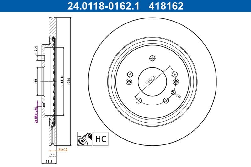 Brake disc Achter Links/Rechts past: HYUNDAI SANTA FE IV 2.0D-3.5 07.18-