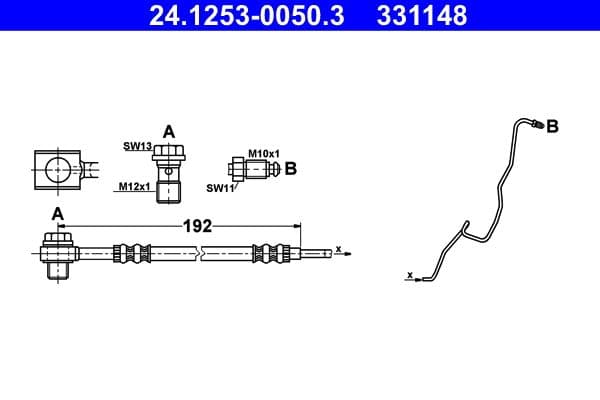 Remleiding/slang flexibel Achter Links (lengte 192mm, M10x1/M10x1) past: SEAT CORDOBA, IBIZA III  SKODA FABIA I, FABIA I PRAKTIK, FABIA II, FABIA II PRAKTIK  VW POLO, POLO IV 1.0-2.0 12.95-