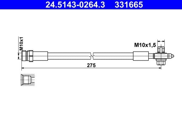 Remleiding/slang (lengte 275mm, M10x1  1,5/M10x1) past: SEAT LEON, LEON SC, LEON ST  SKODA OCTAVIA III 1.0-2.0D 09.12-10.20