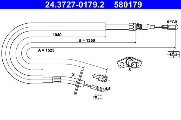 Handremkabel Achter Links (1525mm) past: MERCEDES SPRINTER 2-T (B901, B902), SPRINTER 3-T (B903), SPRINTER 4,6-T (B909), SPRINTER 4-T (B904)  VW LT 28-35 II, LT 28-46 II 2.1D-2.9D 01.95-