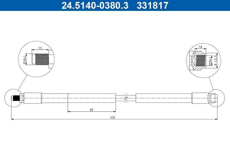 Remleiding/slang flexibel Voor Links/Rechts (lengte 435mm, M10x1) past: MERCEDES SL (R230) 3.0-6.2 10.01-01.12
