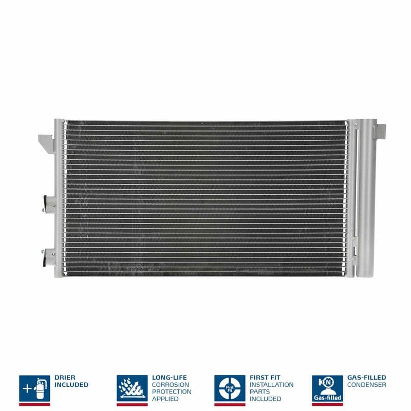 A/C condensator (met droger, (EN) additional fitting elements) past: FIAT PANDA 1.1-1.4CNG 09.03-
